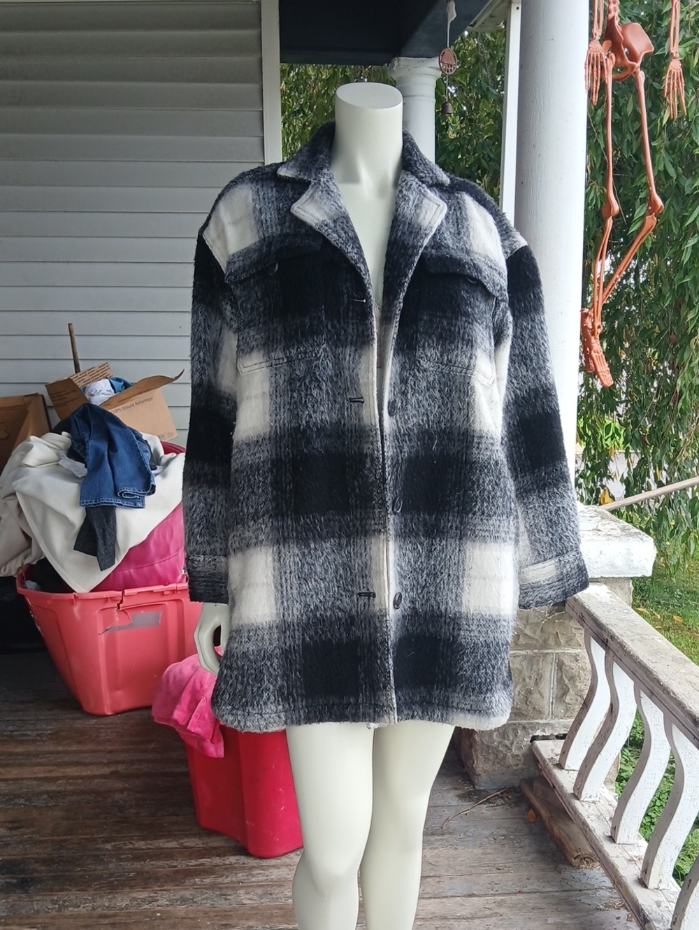 GUC Black & White Plaid Women's Shacket Coat